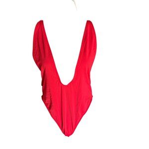 Red One-Piece Deep Plunge Swimsuit With Adjustable Straps By DIXPERFECT Size M